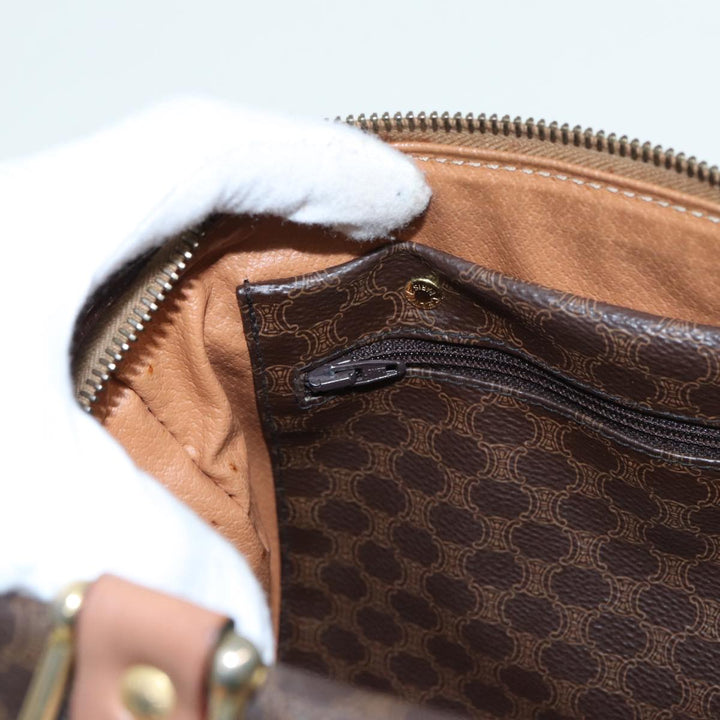 Celine Macadam Canvas Boston Bag PVC Leather Brown Auth 83343