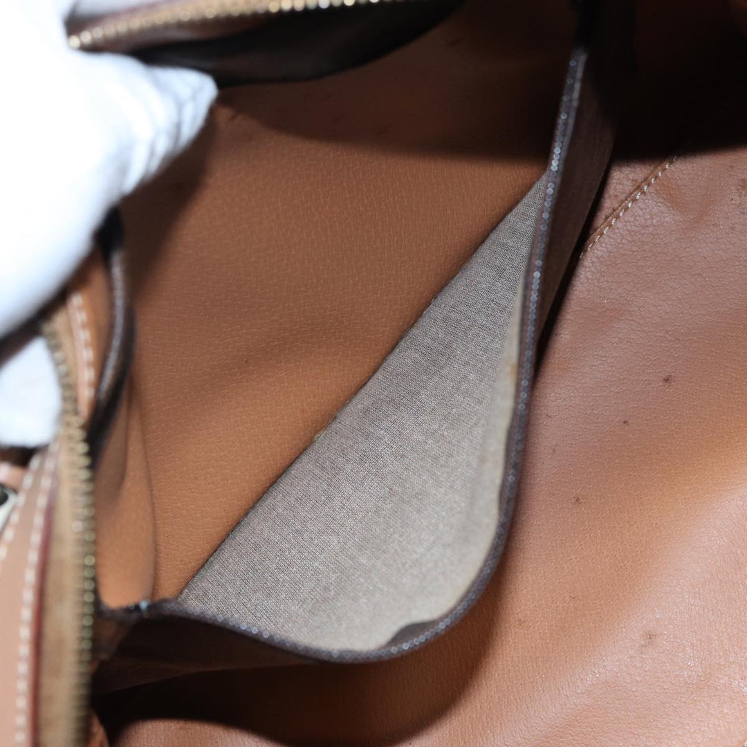 Celine Macadam Canvas Boston Bag PVC Leather Brown Auth 83343