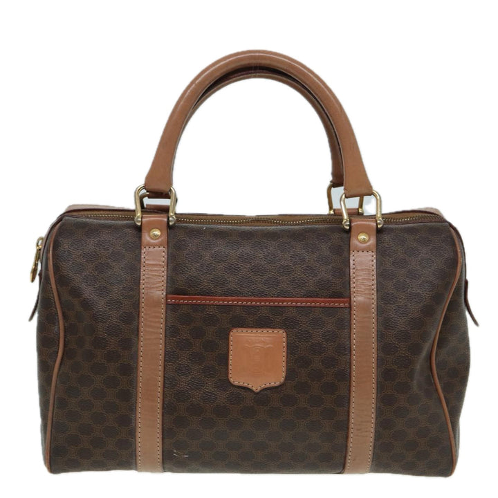 Celine Macadam Canvas Boston Bag PVC Leather Brown Auth 83343