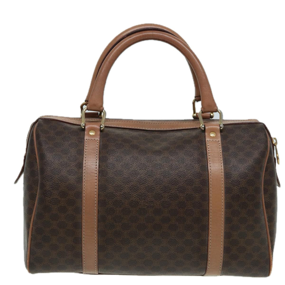 Celine Macadam Canvas Boston Bag PVC Leather Brown Auth 83343
