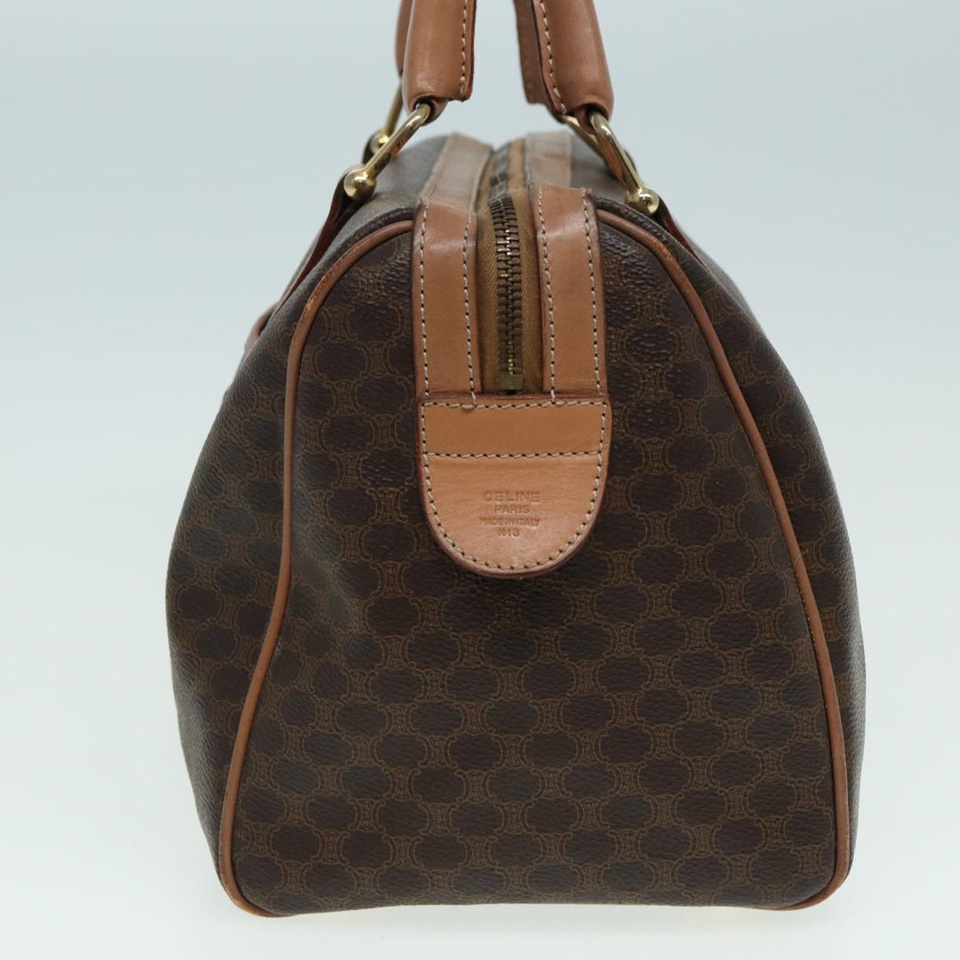 Celine Macadam Canvas Boston Bag PVC Leather Brown Auth 83343