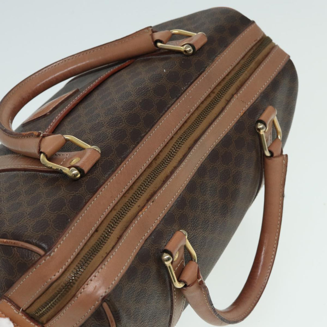 Celine Macadam Canvas Boston Bag PVC Leather Brown Auth 83343