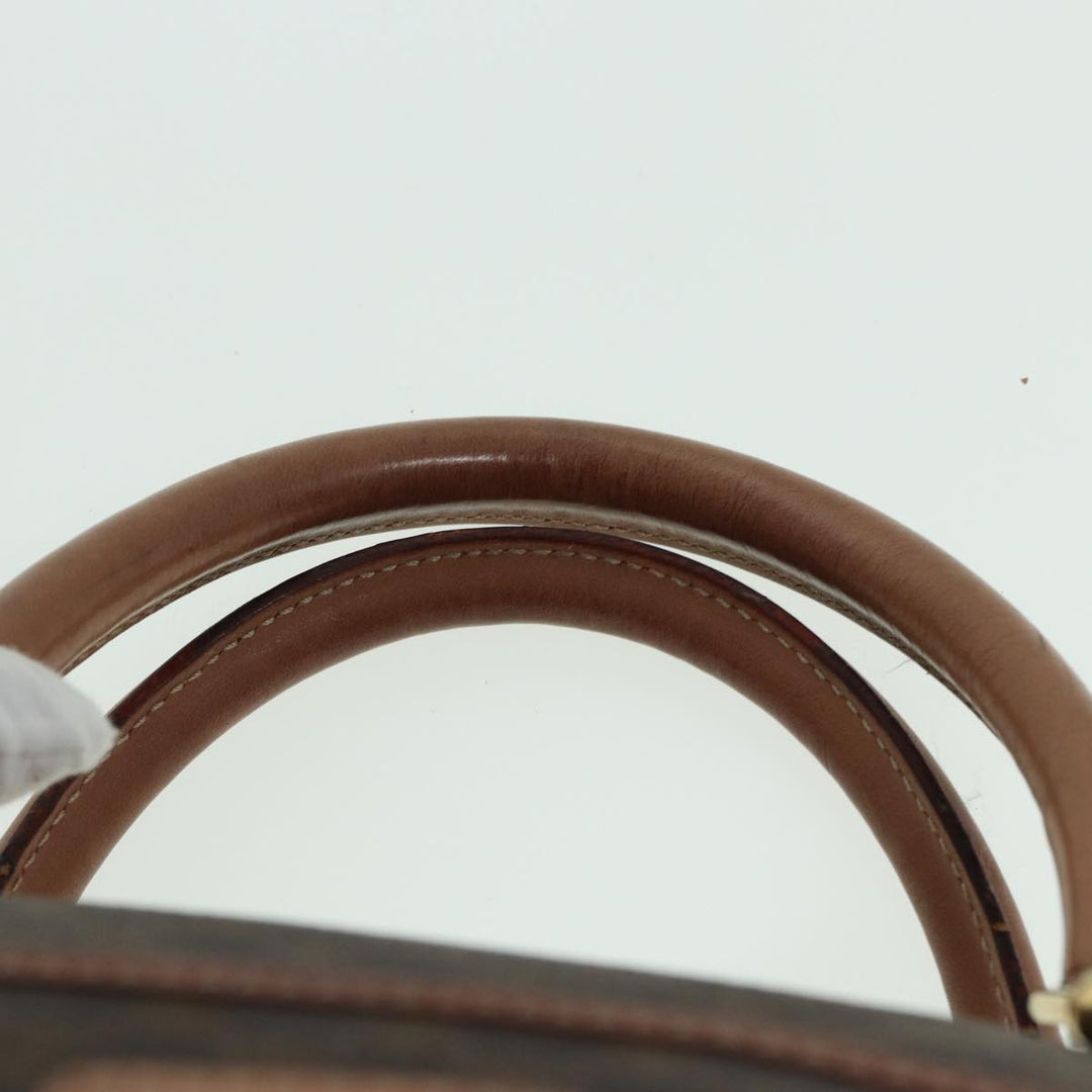 Celine Macadam Canvas Boston Bag PVC Leather Brown Auth 83343