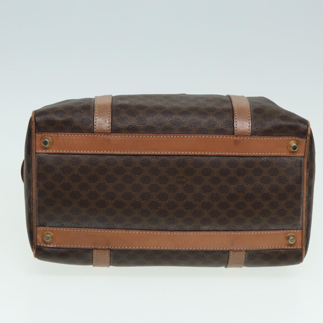 Celine Macadam Canvas Boston Bag PVC Leather Brown Auth 83343