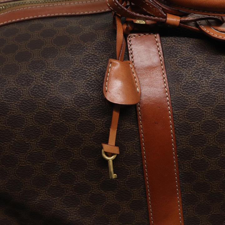 Celine Macadam Canvas Boston Bag PVC Leather Brown  83386