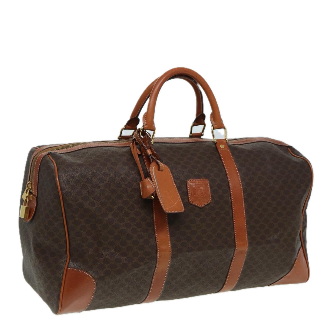 Celine Macadam Canvas Boston Bag PVC Leather Brown  83386