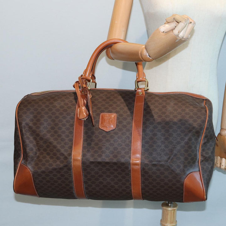 Celine Macadam Canvas Boston Bag PVC Leather Brown  83386