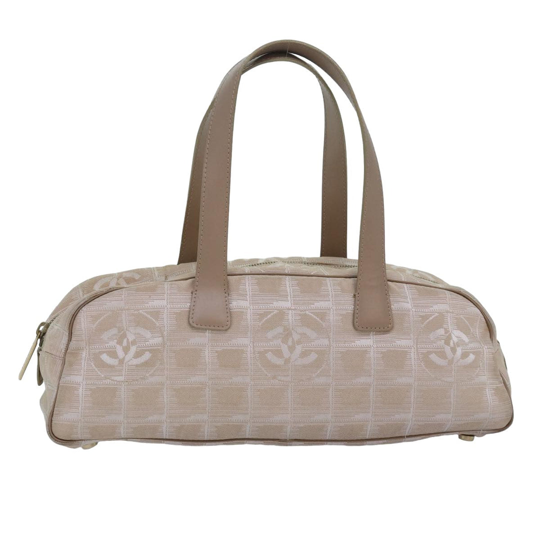 Chanel New Travel Line Hand Bag Nylon Beige CC Auth 83429