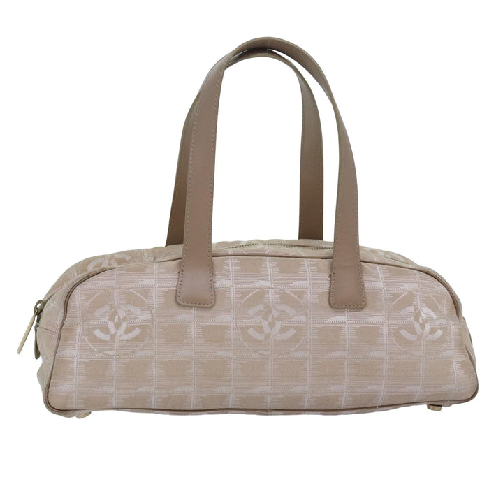 Chanel New Travel Line Hand Bag Nylon Beige CC Auth 83429