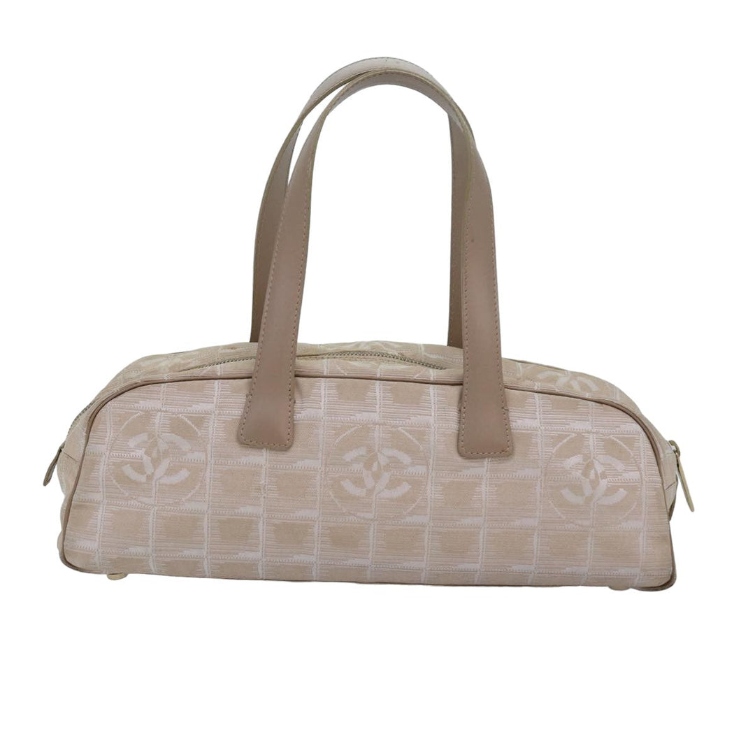 Chanel New Travel Line Hand Bag Nylon Beige CC Auth 83429