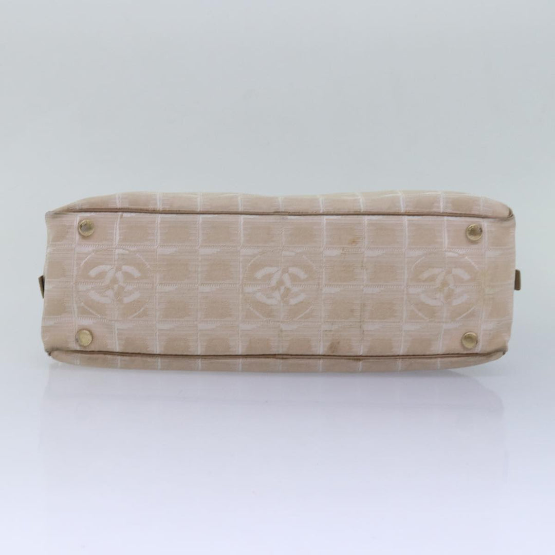 Chanel New Travel Line Hand Bag Nylon Beige CC Auth 83429