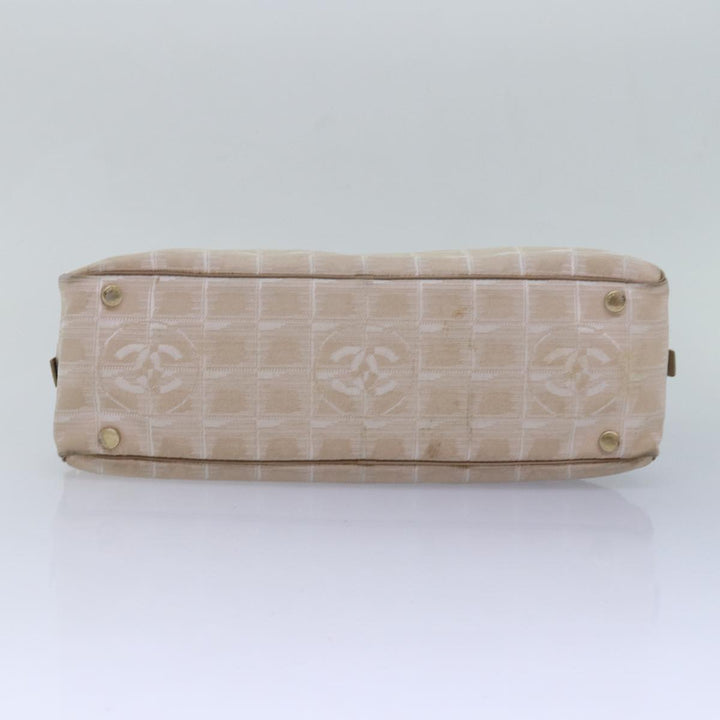 Chanel New Travel Line Hand Bag Nylon Beige CC Auth 83429