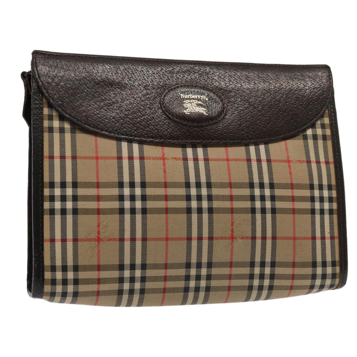 BurberrySs Nova Check Clutch Bag Canvas Beige Auth 83452