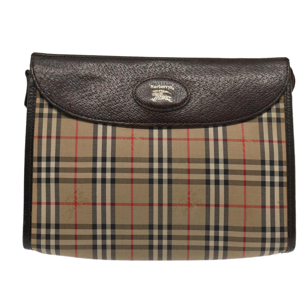 BurberrySs Nova Check Clutch Bag Canvas Beige Auth 83452