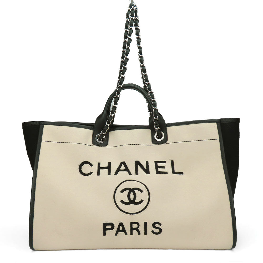 Top Quality Chanel Wool Leather Tote Bag Deauville