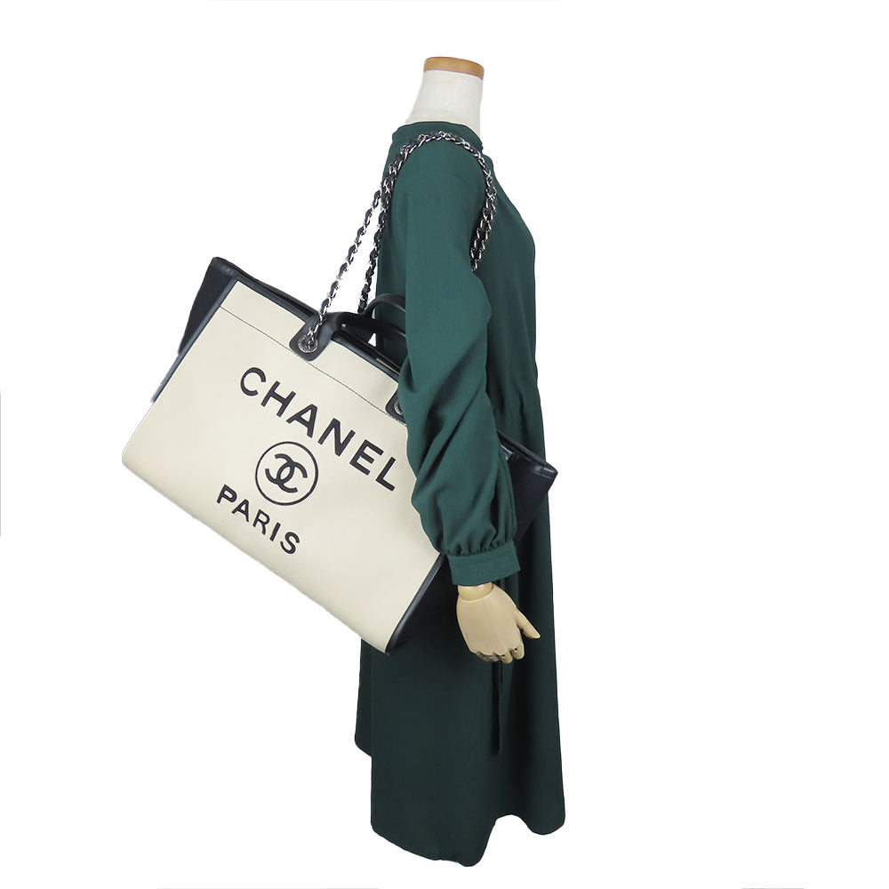 Top Quality Chanel Wool Leather Tote Bag Deauville