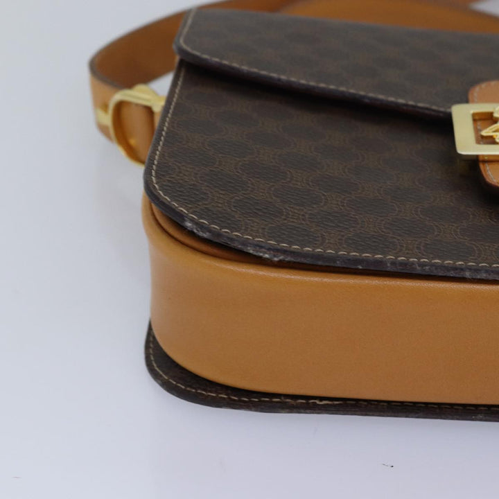 Celine Macadam Canvas Shoulder Bag PVC Leather Brown Auth 83573