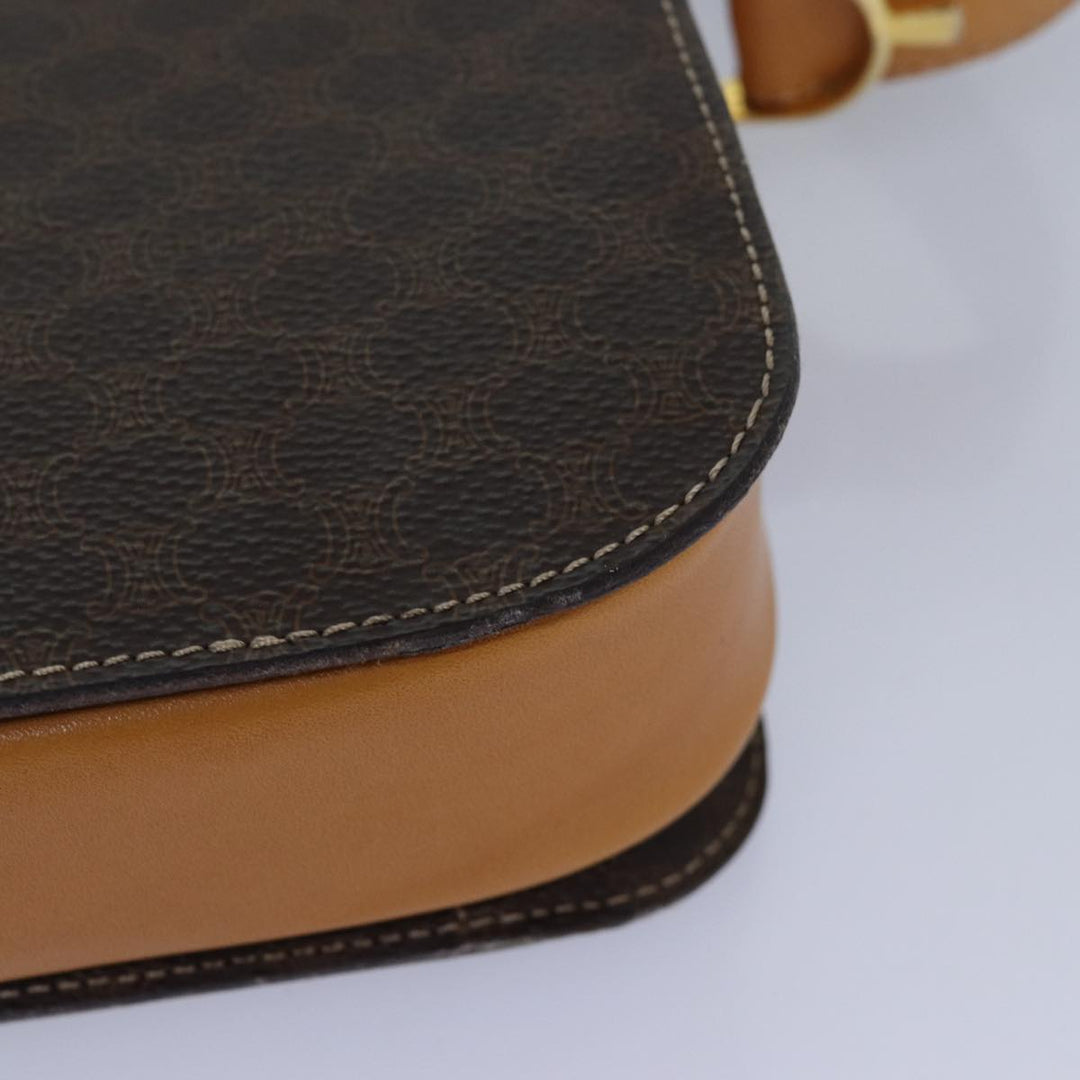 Celine Macadam Canvas Shoulder Bag PVC Leather Brown Auth 83573