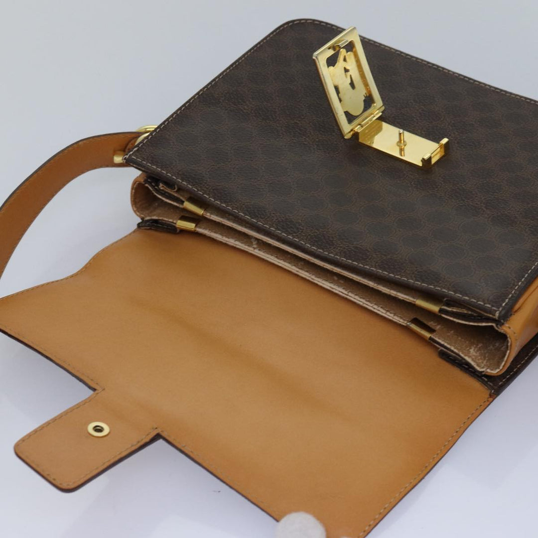 Celine Macadam Canvas Shoulder Bag PVC Leather Brown Auth 83573