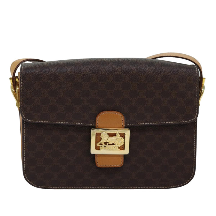 Celine Macadam Canvas Shoulder Bag PVC Leather Brown Auth 83573