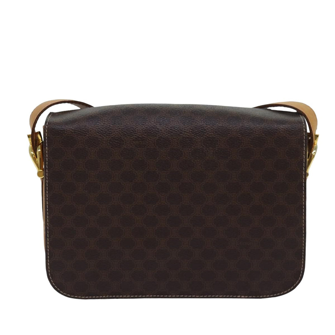 Celine Macadam Canvas Shoulder Bag PVC Leather Brown Auth 83573