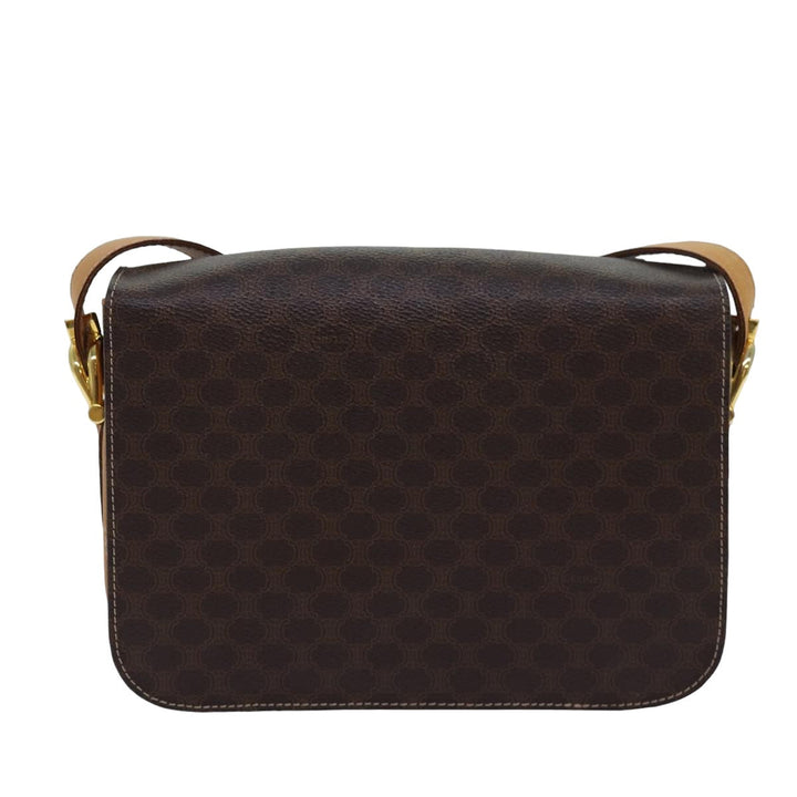 Celine Macadam Canvas Shoulder Bag PVC Leather Brown Auth 83573