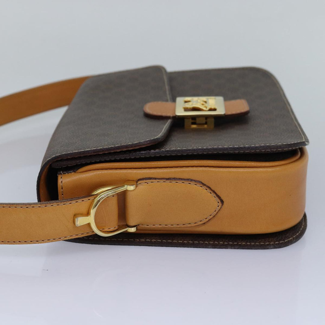 Celine Macadam Canvas Shoulder Bag PVC Leather Brown Auth 83573