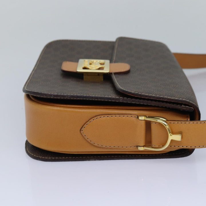 Celine Macadam Canvas Shoulder Bag PVC Leather Brown Auth 83573