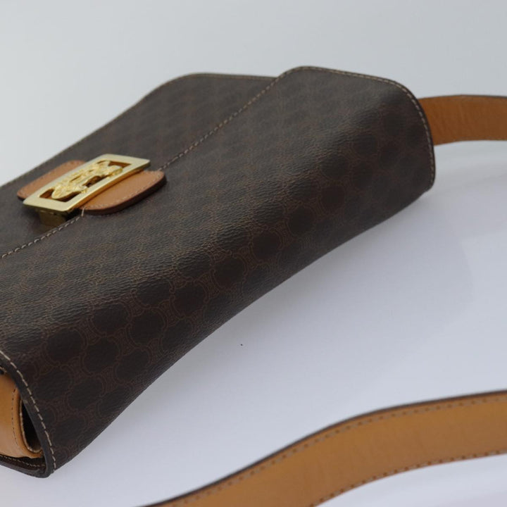 Celine Macadam Canvas Shoulder Bag PVC Leather Brown Auth 83573