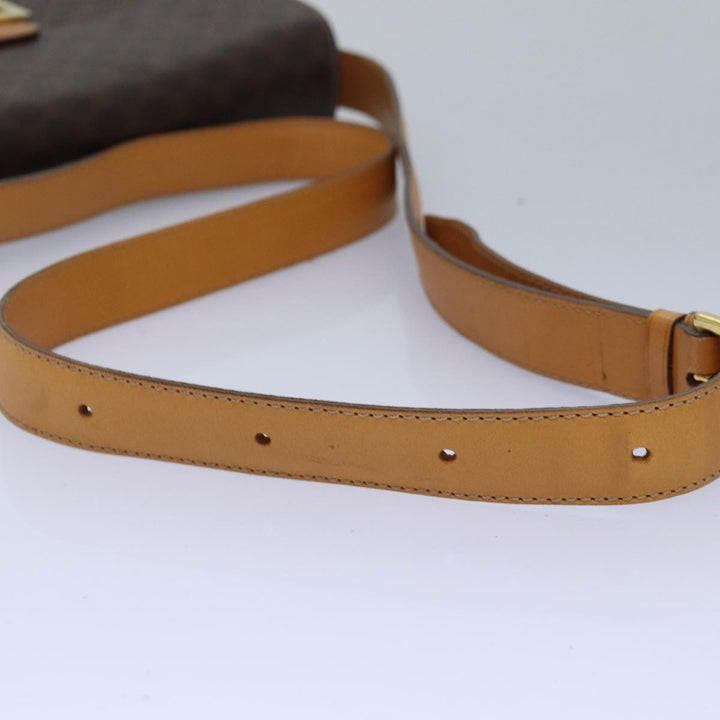 Celine Macadam Canvas Shoulder Bag PVC Leather Brown Auth 83573