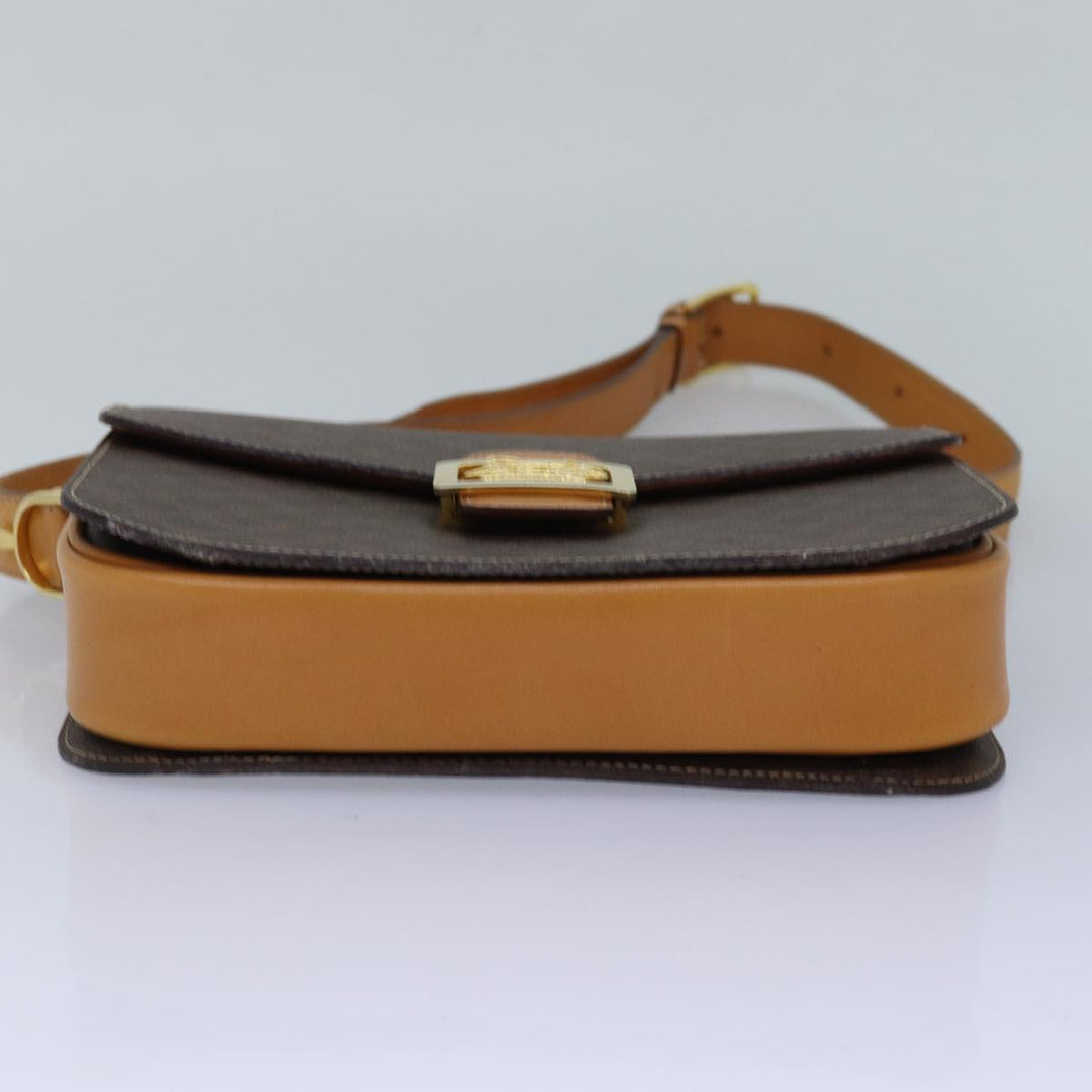 Celine Macadam Canvas Shoulder Bag PVC Leather Brown Auth 83573