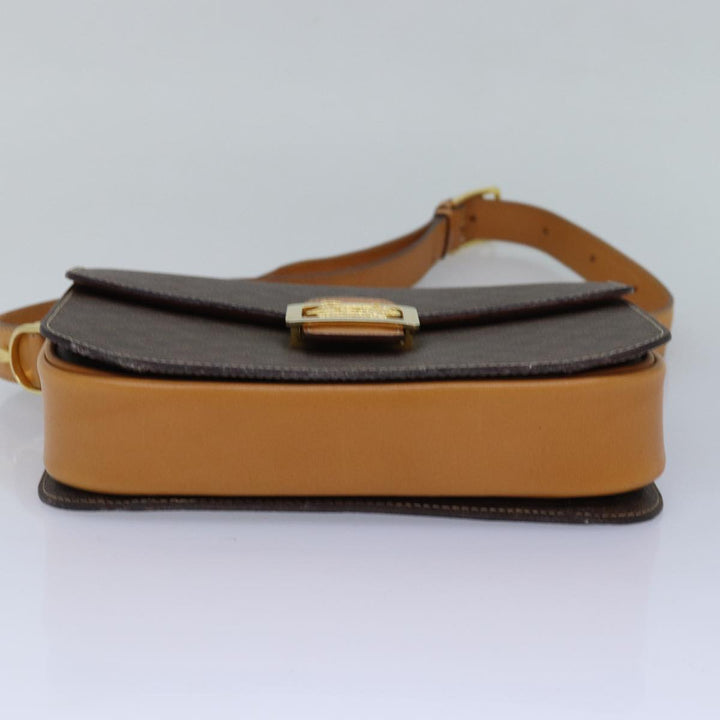 Celine Macadam Canvas Shoulder Bag PVC Leather Brown Auth 83573