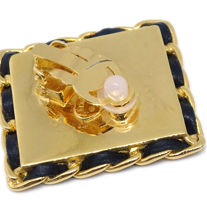 Top Quality Chanel Square Leather Earrings Clip-On Gold 26