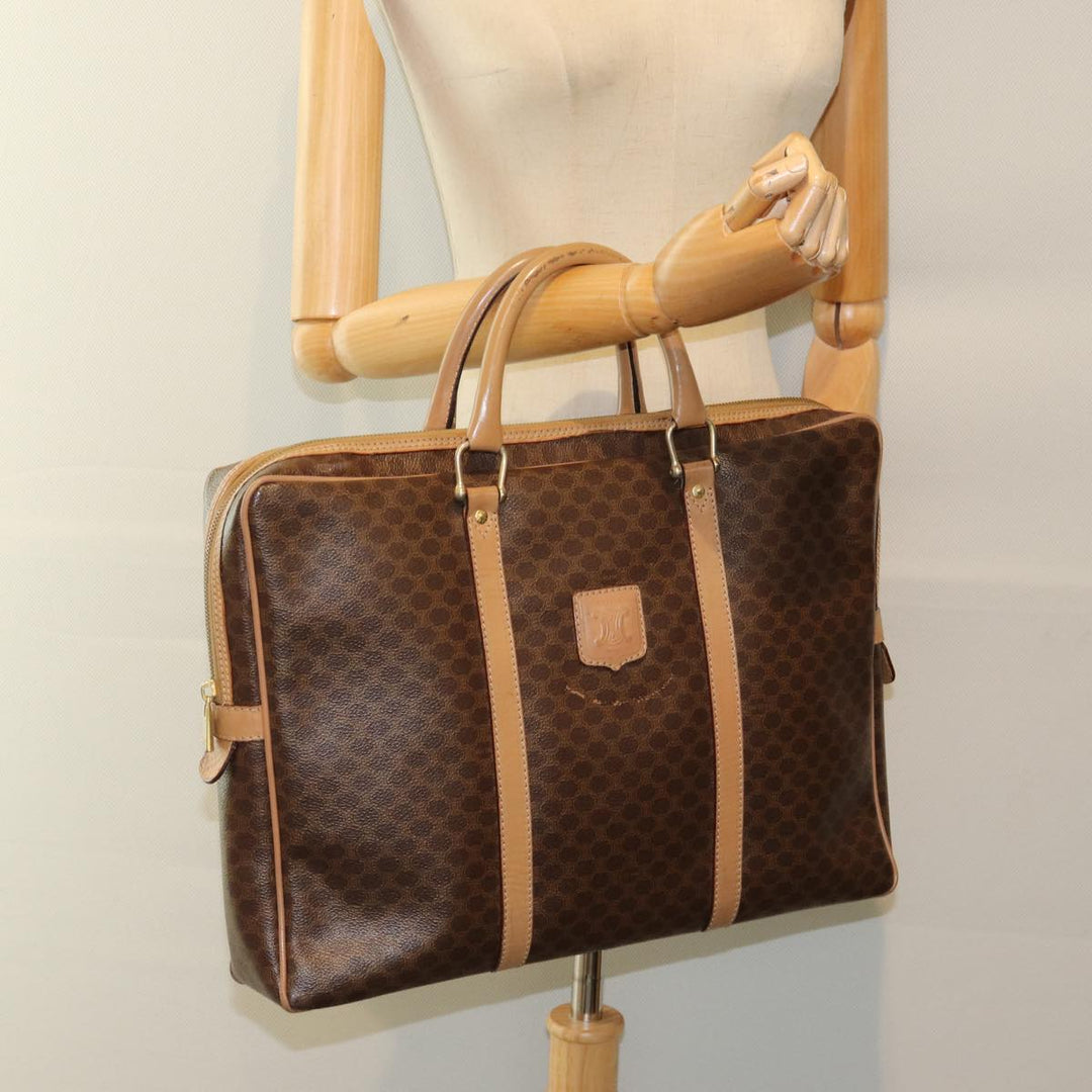 Celine Macadam Canvas Hand Bag PVC Leather Brown Auth 83673