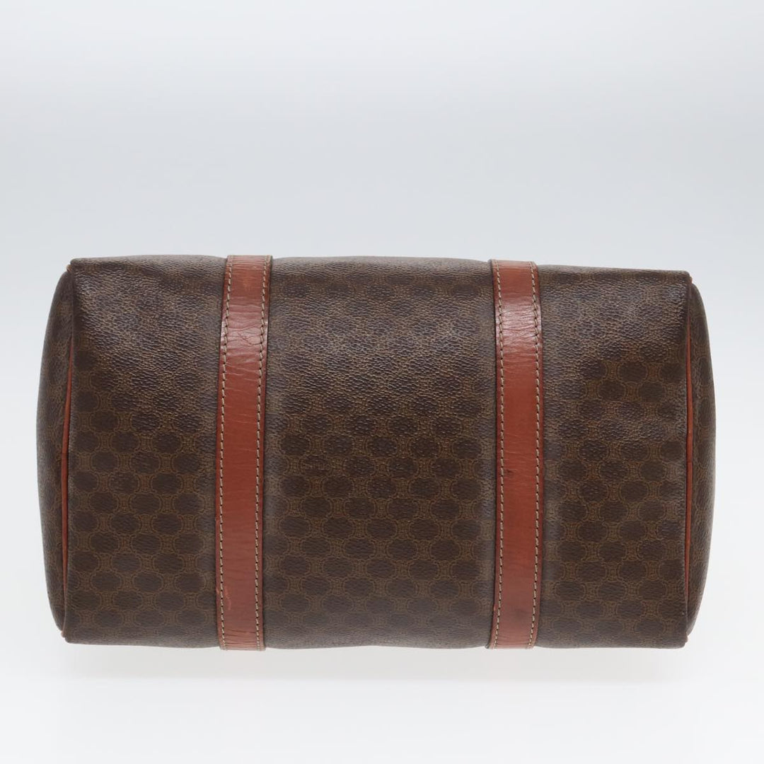 Celine Macadam Canvas Boston Bag PVC Leather Brown Auth 83674