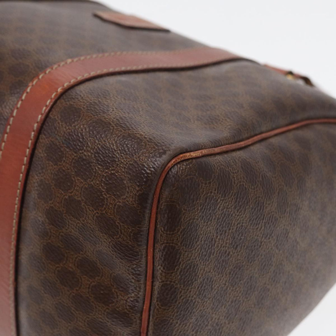 Celine Macadam Canvas Boston Bag PVC Leather Brown Auth 83674