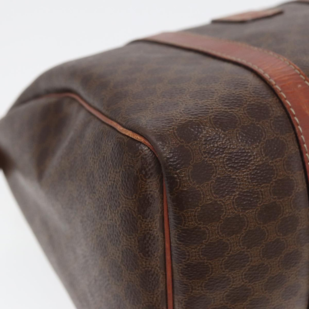 Celine Macadam Canvas Boston Bag PVC Leather Brown Auth 83674