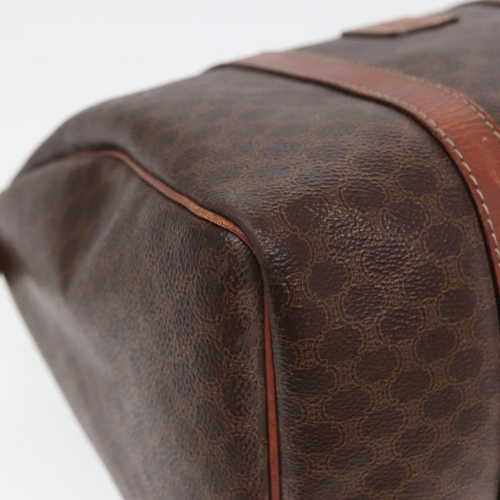 Celine Macadam Canvas Boston Bag PVC Leather Brown Auth 83674