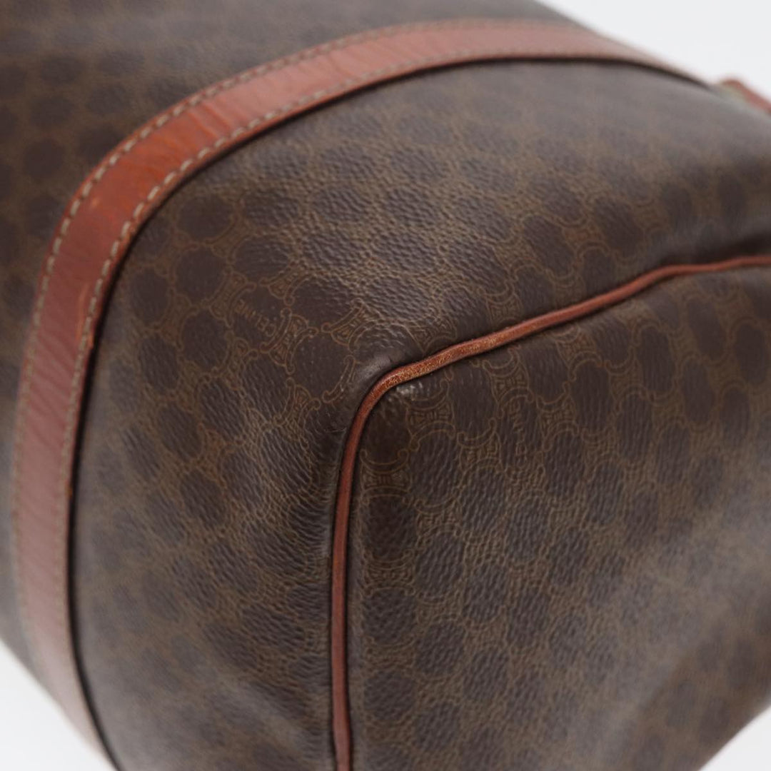 Celine Macadam Canvas Boston Bag PVC Leather Brown Auth 83674