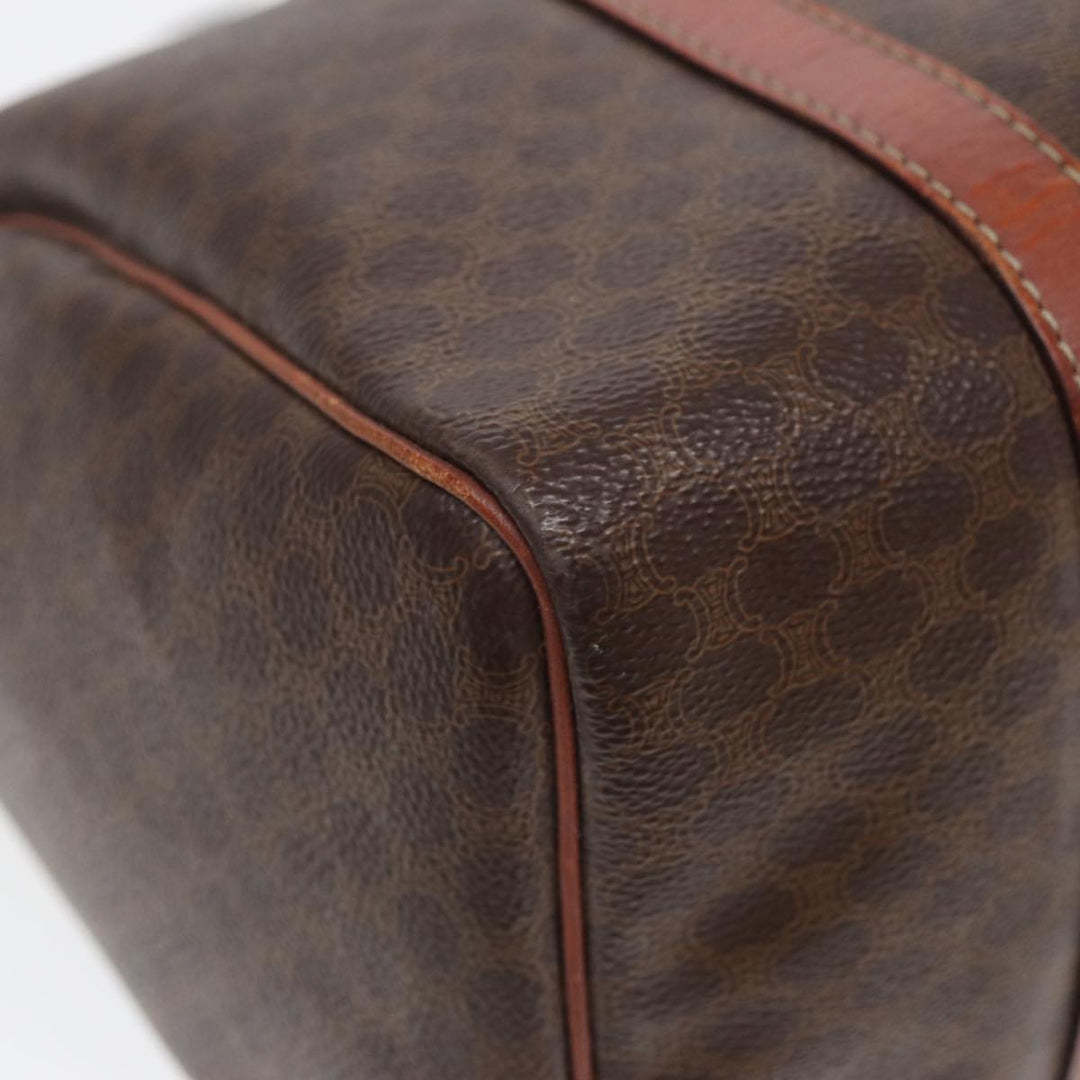 Celine Macadam Canvas Boston Bag PVC Leather Brown Auth 83674