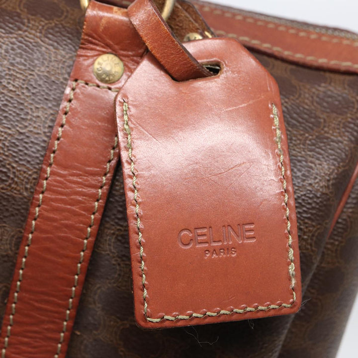 Celine Macadam Canvas Boston Bag PVC Leather Brown Auth 83674