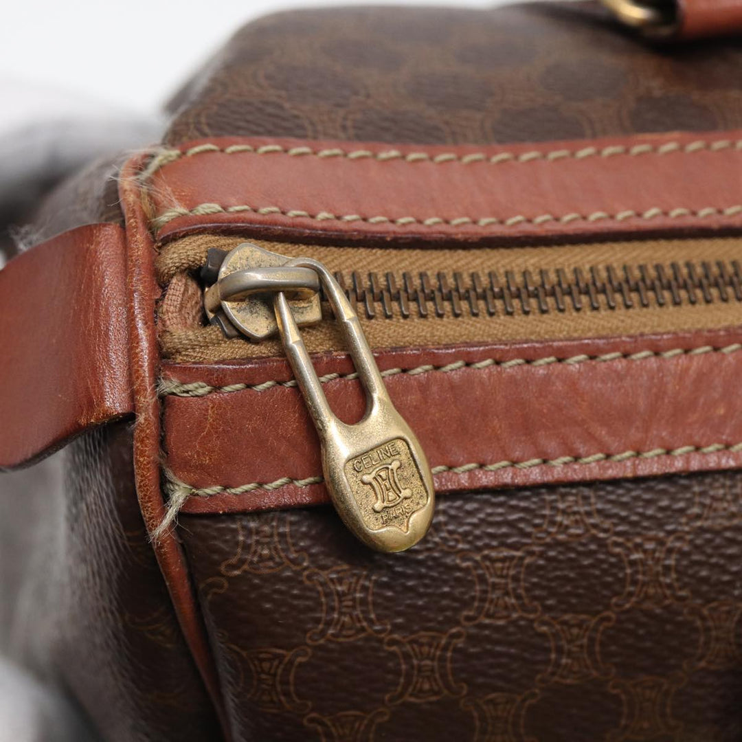Celine Macadam Canvas Boston Bag PVC Leather Brown Auth 83674