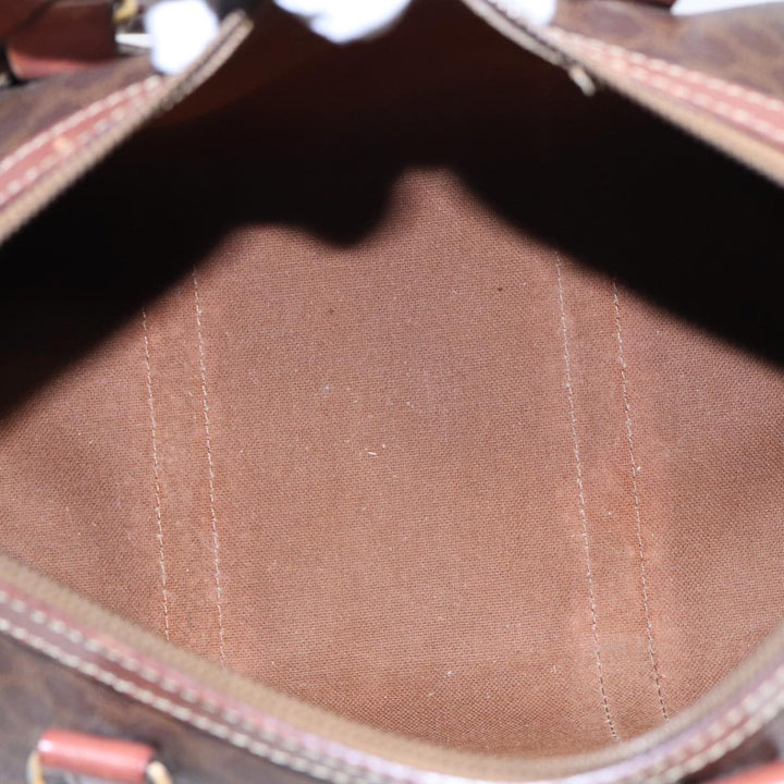 Celine Macadam Canvas Boston Bag PVC Leather Brown Auth 83674