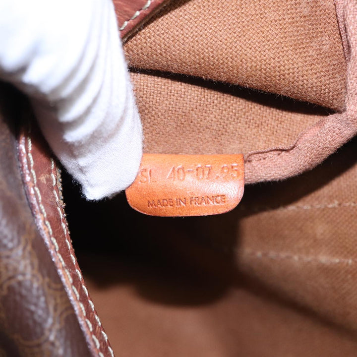 Celine Macadam Canvas Boston Bag PVC Leather Brown Auth 83674