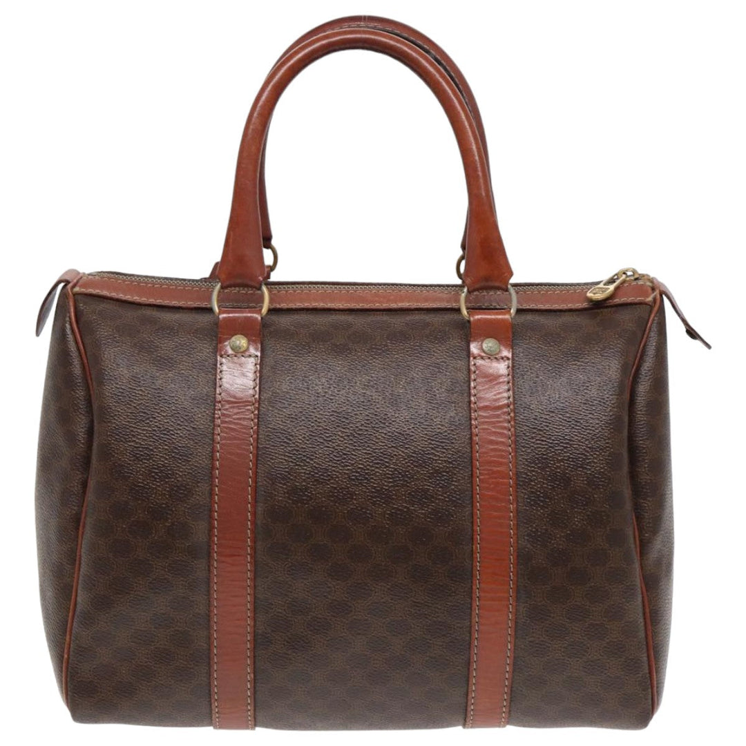 Celine Macadam Canvas Boston Bag PVC Leather Brown Auth 83674