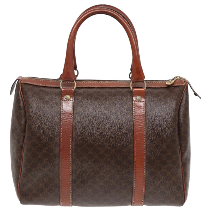Celine Macadam Canvas Boston Bag PVC Leather Brown Auth 83674