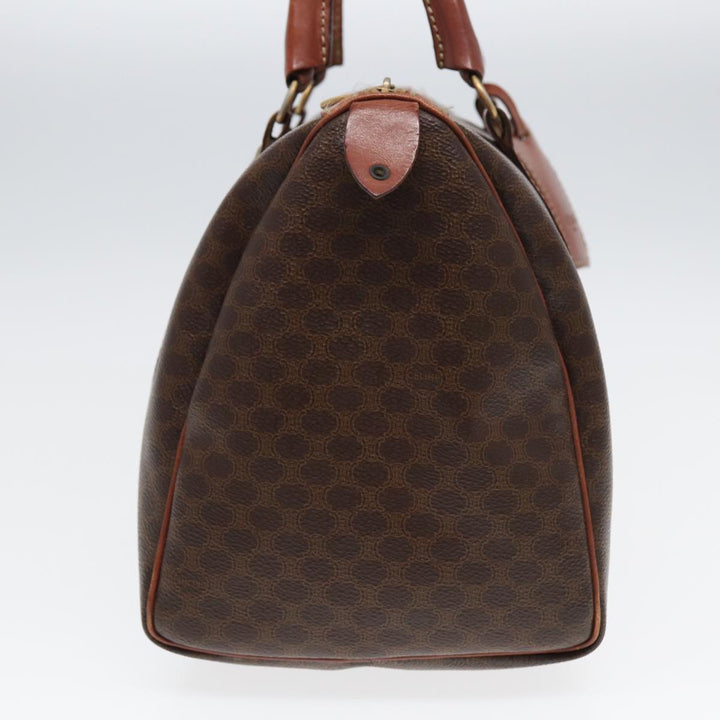 Celine Macadam Canvas Boston Bag PVC Leather Brown Auth 83674