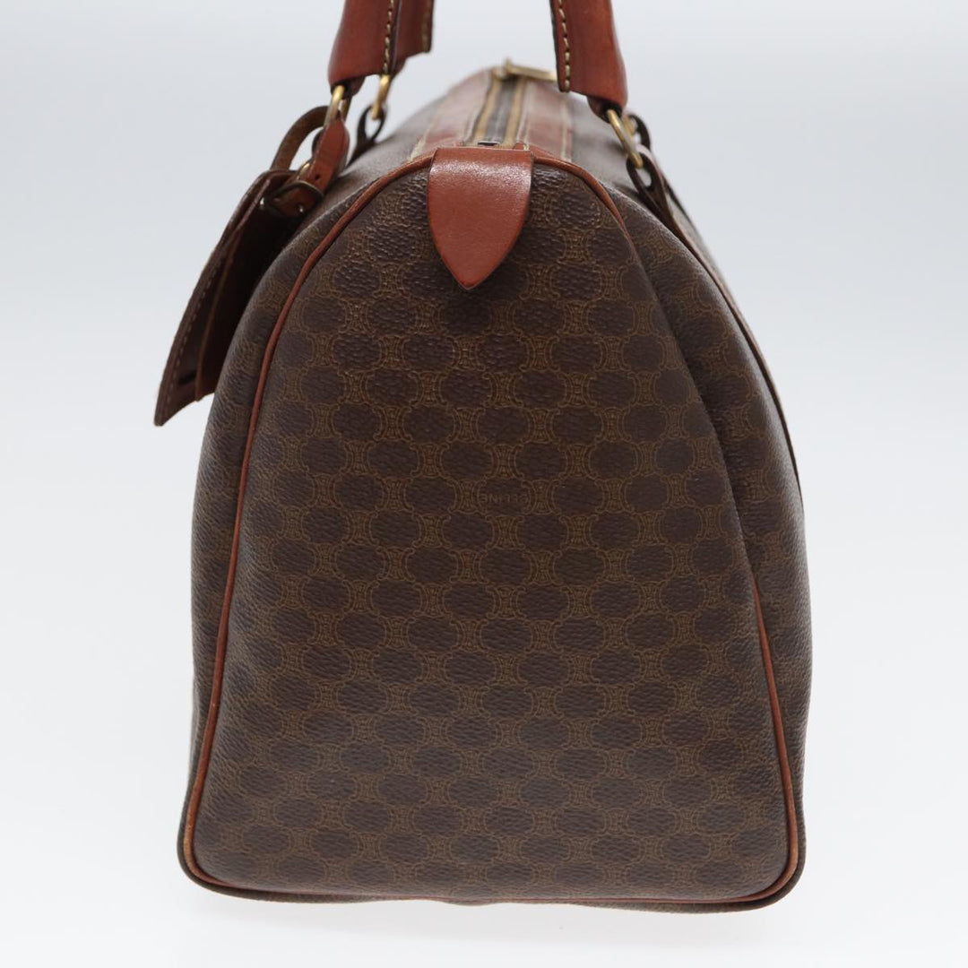 Celine Macadam Canvas Boston Bag PVC Leather Brown Auth 83674