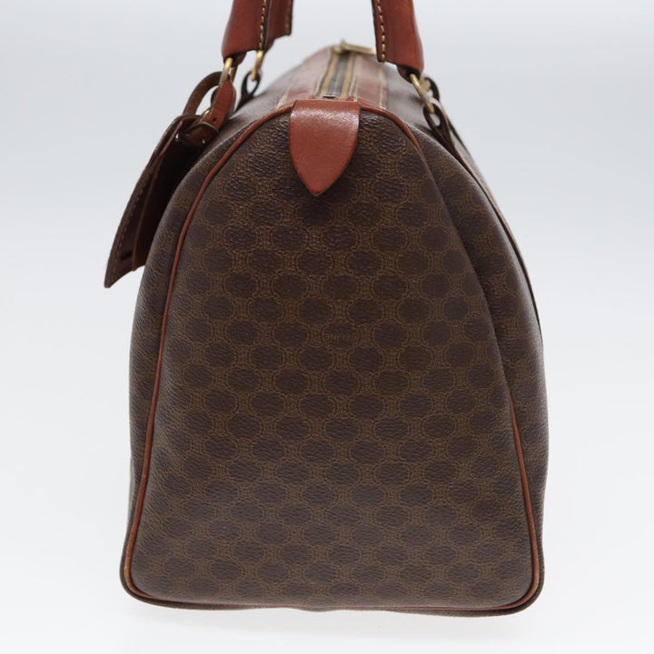 Celine Macadam Canvas Boston Bag PVC Leather Brown Auth 83674