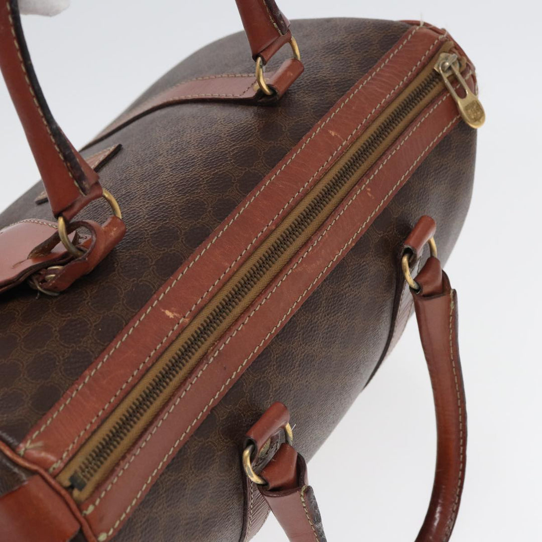 Celine Macadam Canvas Boston Bag PVC Leather Brown Auth 83674